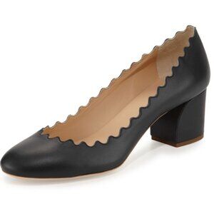 Chloe Scalloped Block Heel Black  Size 6